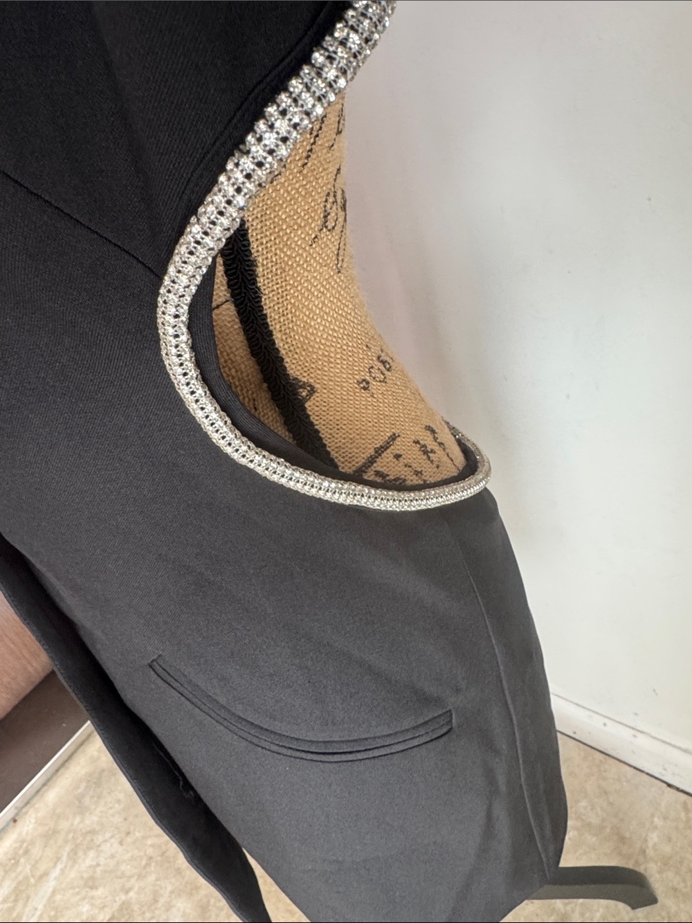 Women's Black Single-Button Blazer with Rhinestone Side Trim - Picture 3 of 5